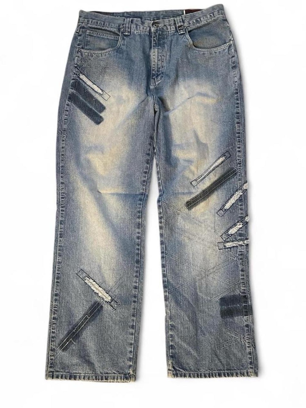 Vintage Phat Farm Baggy Embroidered Patchwork‎ Denim Jeans 36x33